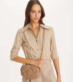 KIRA DIAMOND QUILT CAMERA CROSSBODY TAUPE OAK