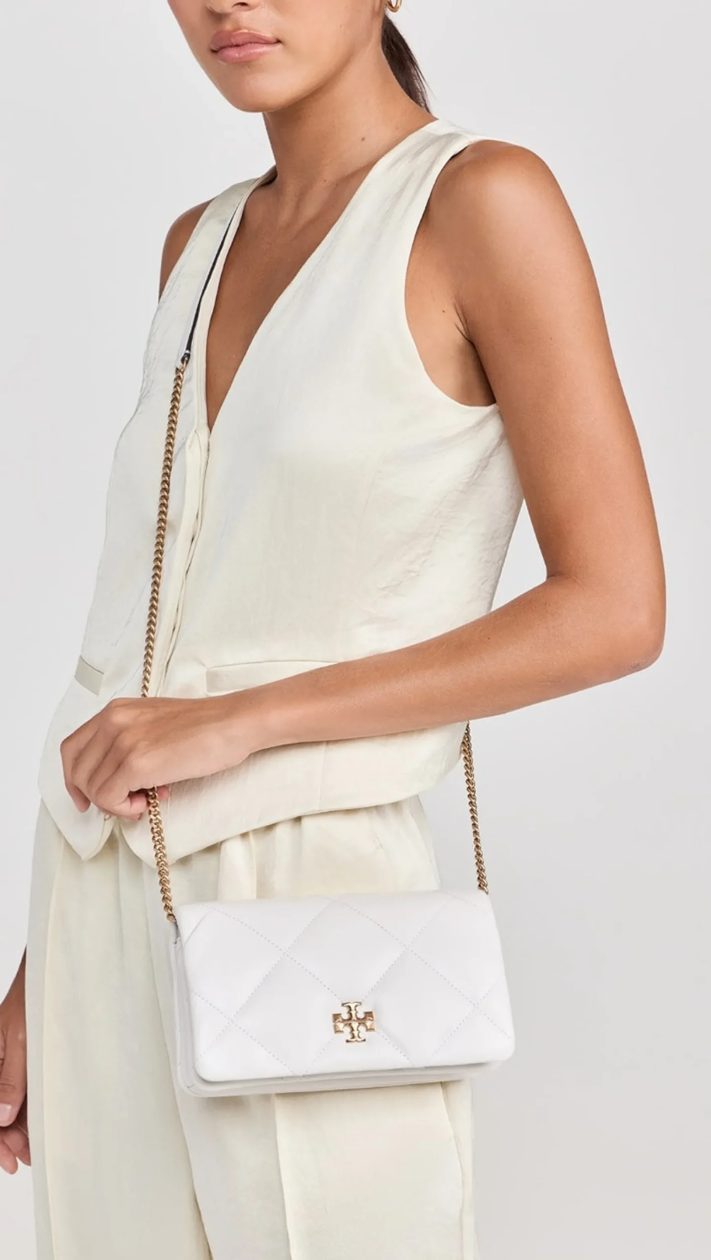 KIRA DIAMOND QUILT CHAIN WALLET BLANC