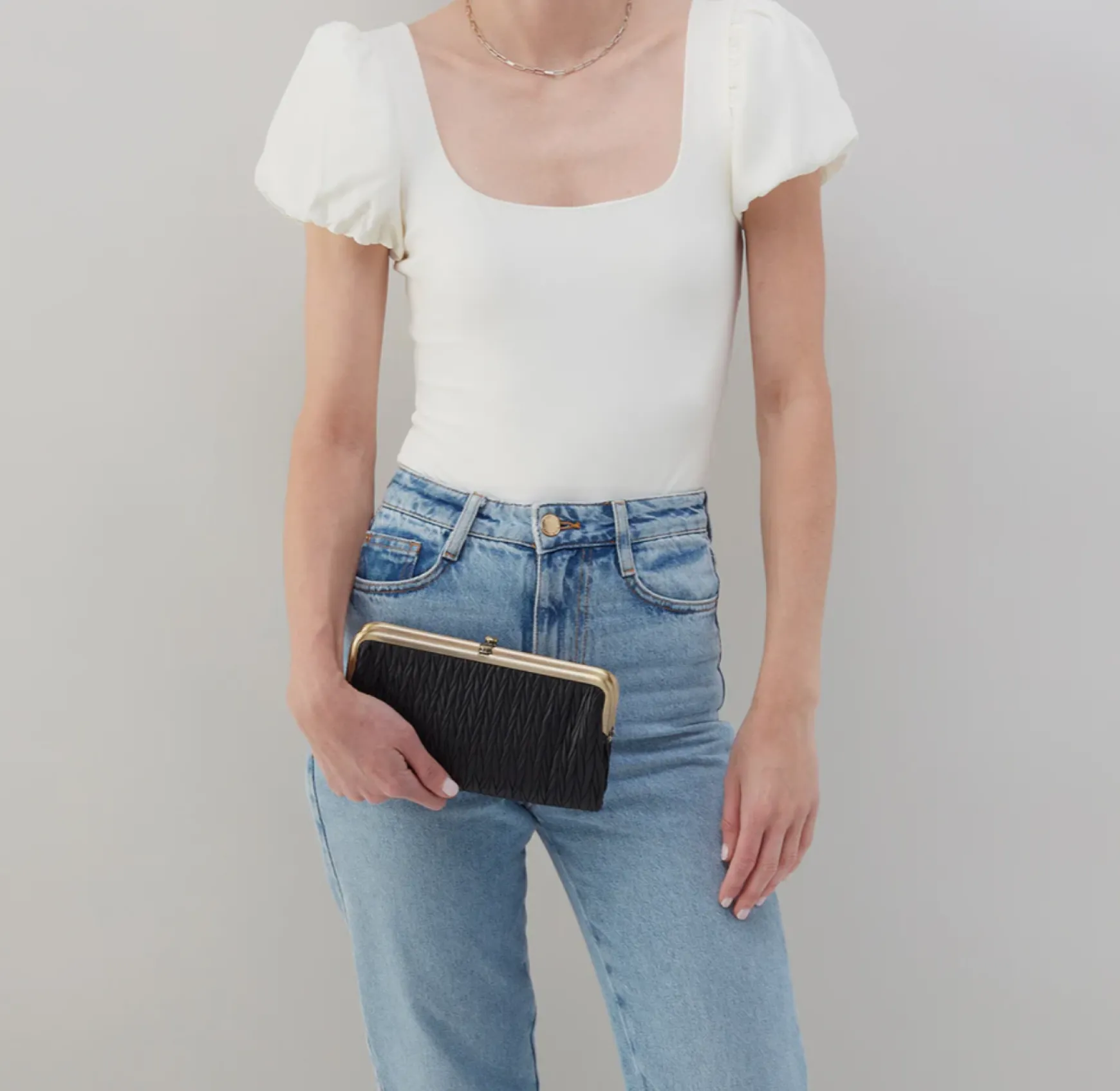 LAUREN PLEATED BLACK LEATHER