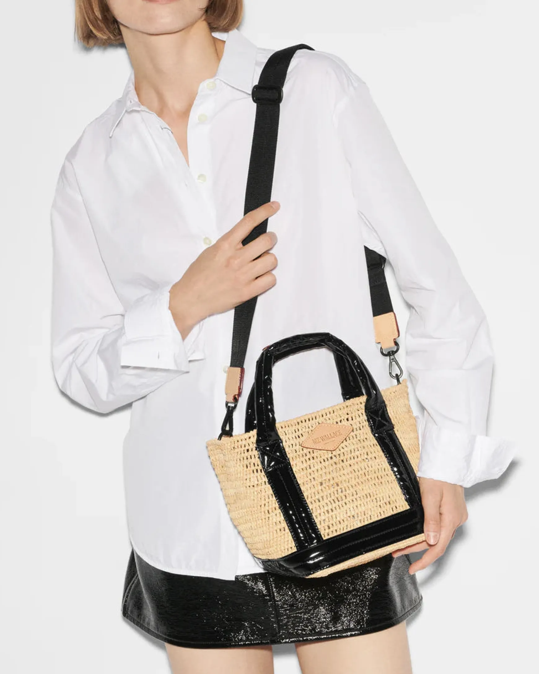 RAFFIA MINI TOTE BLACK LACQUER